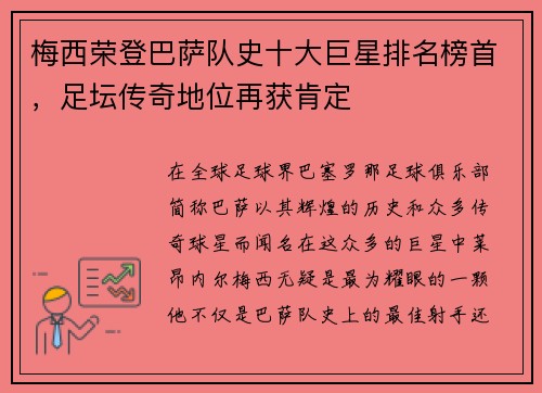 梅西荣登巴萨队史十大巨星排名榜首，足坛传奇地位再获肯定